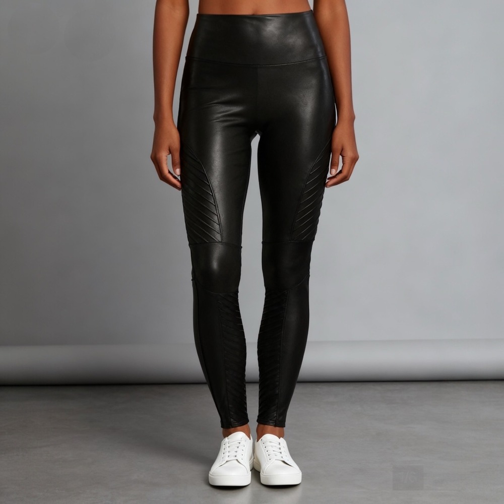 SPANX Moto Faux Leather Leggings Black, size Large